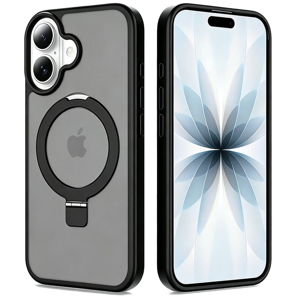 Back. Equipd - Case for iPhone 17 (6.3") MagSafe Compatible, Great Grip Feeling Shockproof Protective Cover w/ Magnetic Ring Stand - Black.