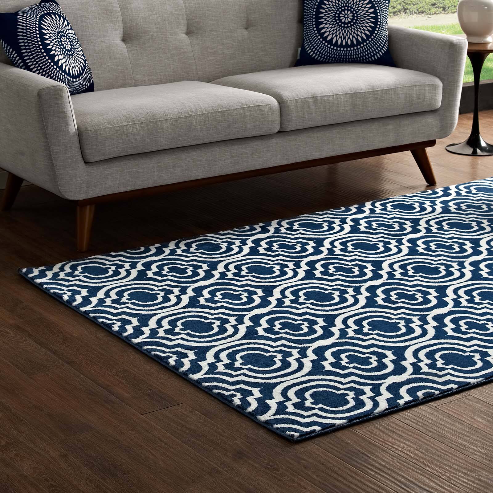 Back. Modway - Frame Transitional Moroccan Trellis Area Rug - Moroccan Blue and Ivory.