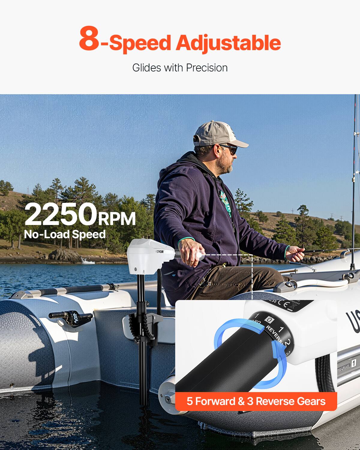 8-Speed Adjustable  
Glides with Precision  

2250RPM No-Load Speed  

5 Forward & 3 Reverse Gears