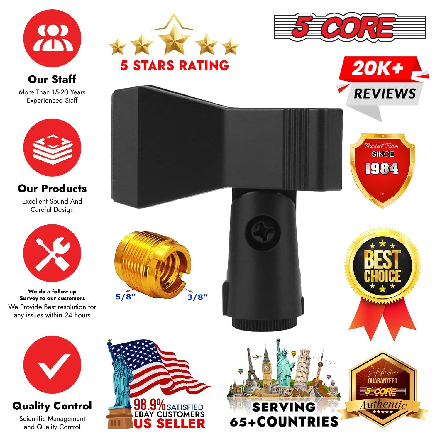 5 CORE: Our Staff - More Than 15-20 Years Experienced Staff  
5 STARS RATING - 20K+ REVIEWS  
Our Products: Excellent Sound And Careful Design  
Feusted Foron SINCE 1984  
We do a follow-up Survey to our customers  
We Provide Best resolution for any issues within 24 hours  
5/8" 3/8" BEST CHOICE  
Quality Control - Scientific Management and Quality Control  
98.9% SATISFIED  
Serving Authentic EBAY CUSTOMERS  
US SELLER  
65+ COUNTRIES