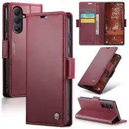 Dteck - Wallet Case for Samsung Galaxy S26+ Premium Leather RFID Card Slots Kickstand Shockproof Magnetic Clasp Cover - Wine