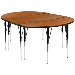 Flash Furniture - Emmy 2 Piece 76" Oval Wave Flexible Oak Thermal Laminate Activity Table Set - Standard Height Adjustable Legs - Brown