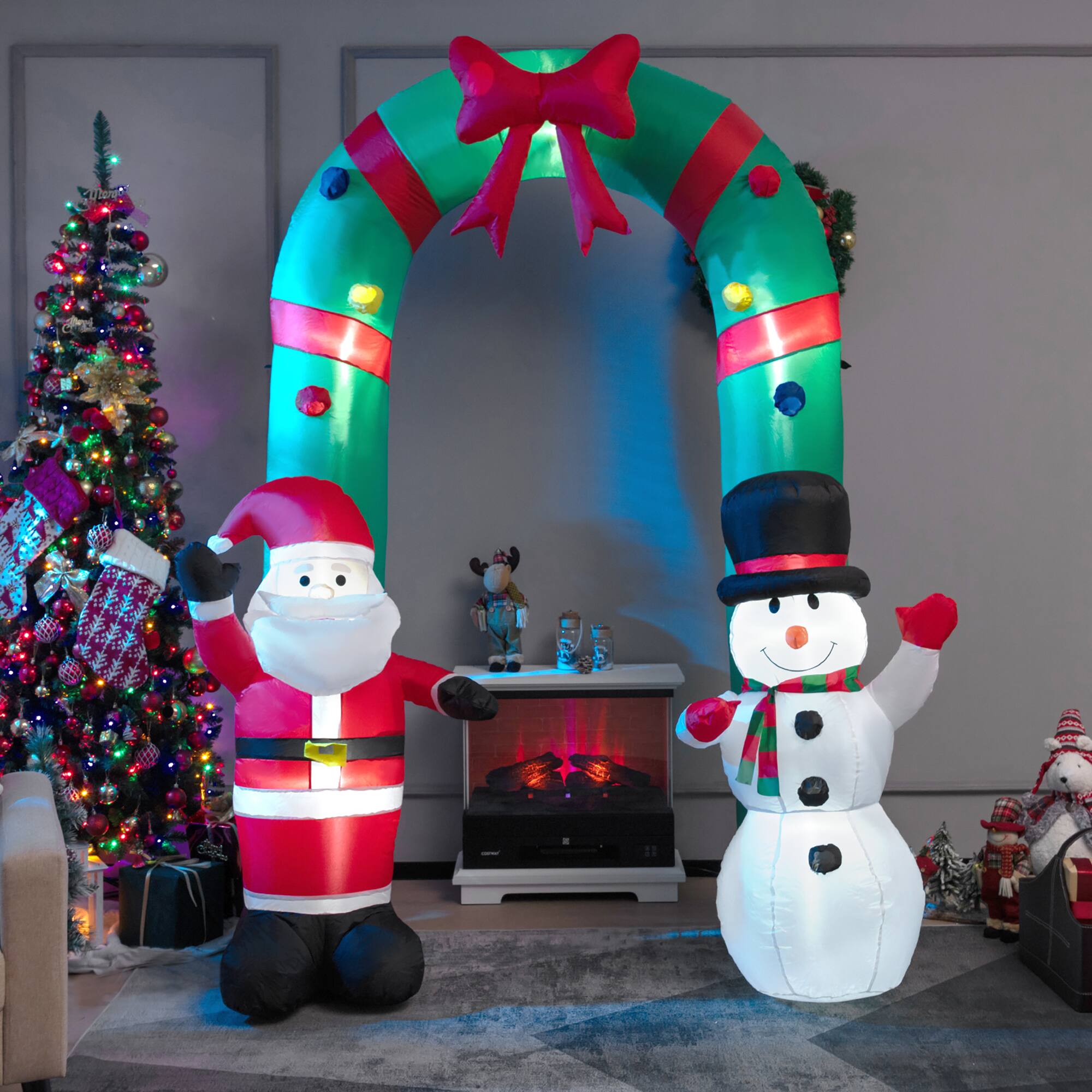 Alt View 3. Gymax - Gymax 8FT Tall Inflatable Archway Christmas Welcoming Decor w/ Bright LED Lights - Green,Red,White.