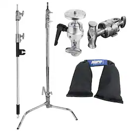 Kupo - 40" Master C-Stand with Turtle Base with Baby Boom, Grip Head, Camera Mounting Plate and 10 lbs Weight Bag