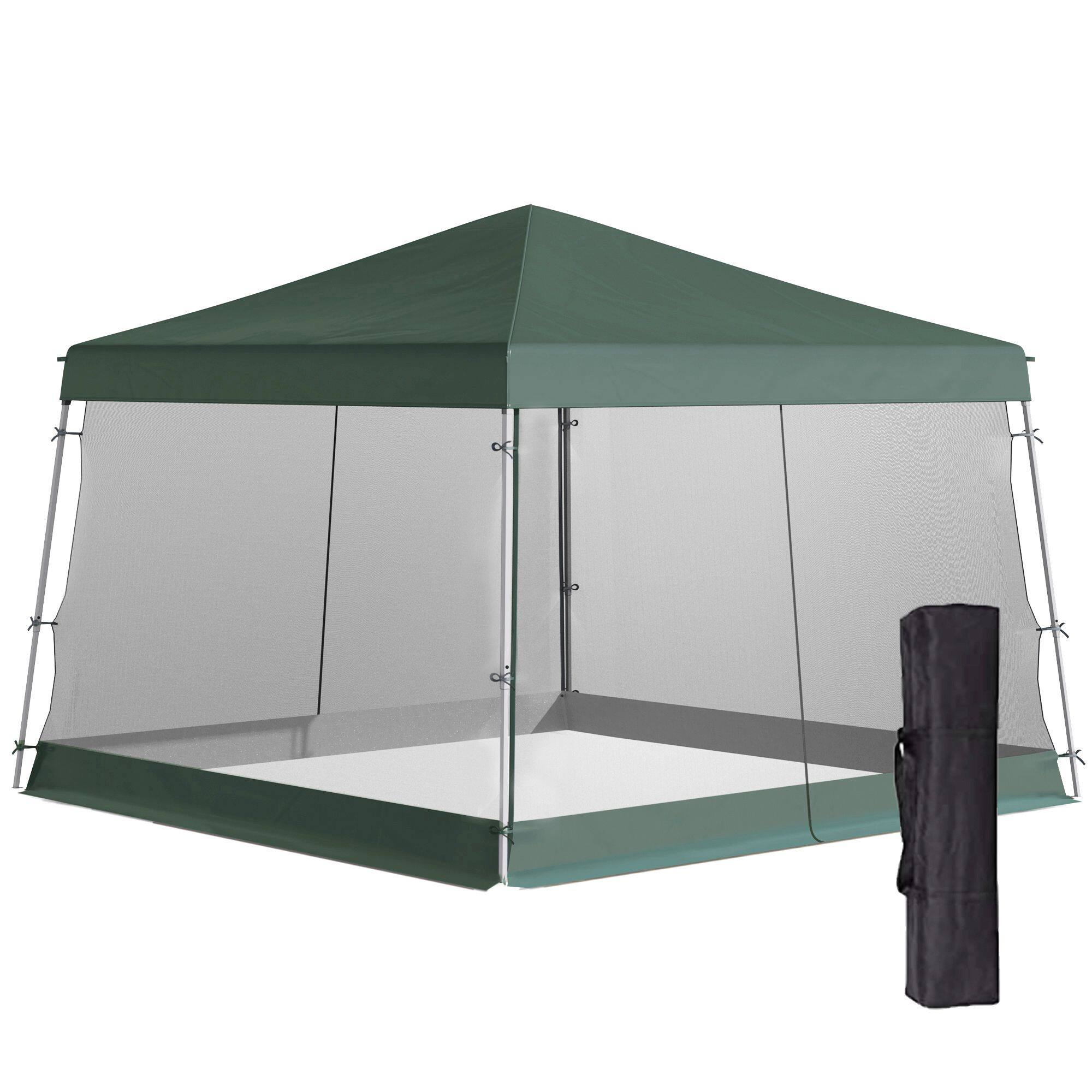 Outsunny - Slant Leg Pop Up Canopy Tent with Netting and Carry Bag, Instant Sun Shelter, Tents for Parties - Green