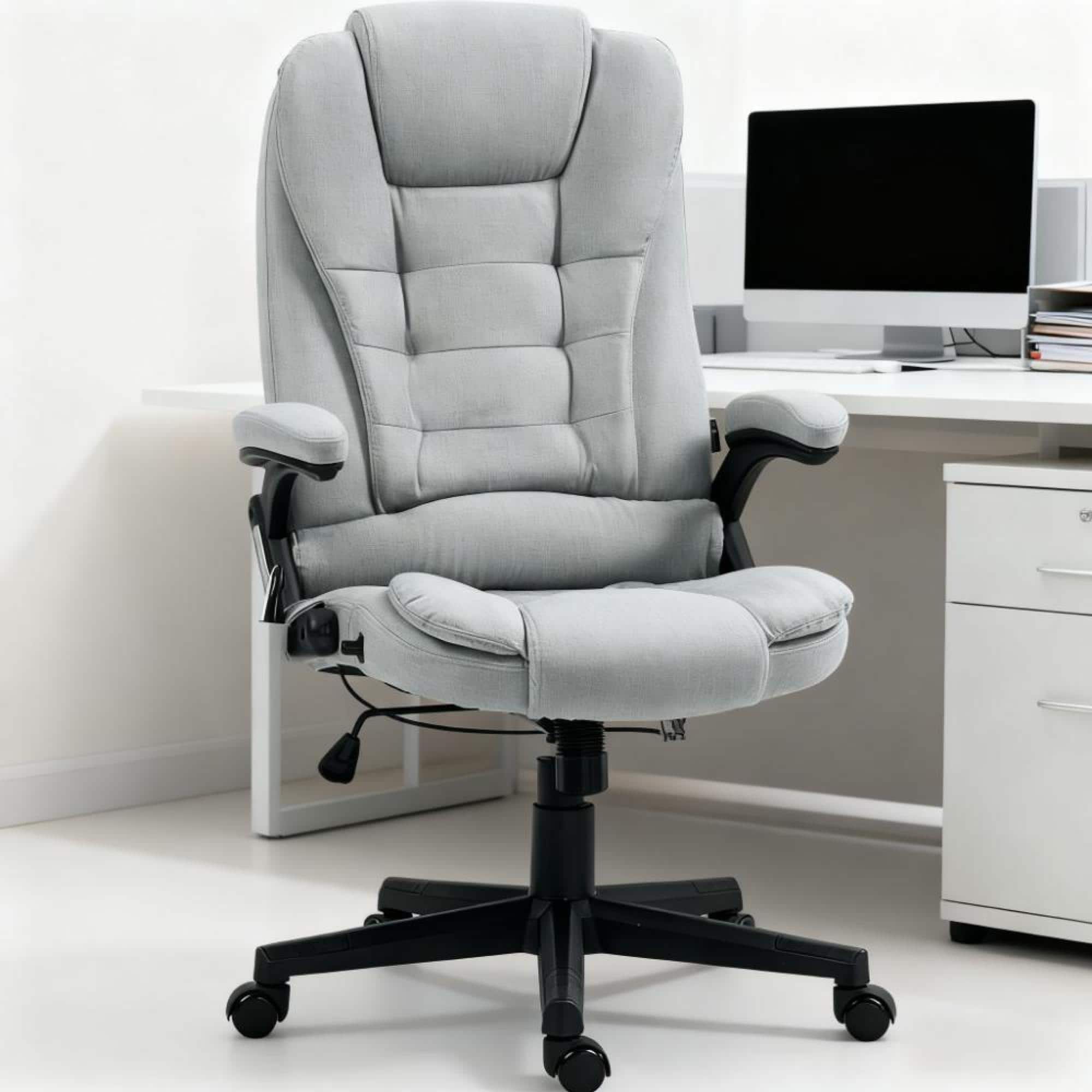 GOODSILO - High-Back Executive Massage Chair with Vibrating Motors and Retractable Footrest for Office and Home Use - Light Gray