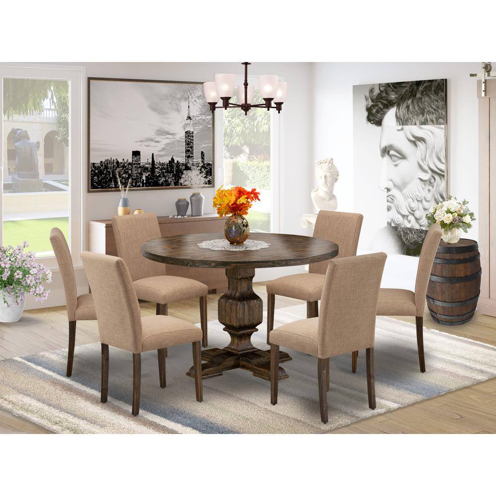Angle. East West Furniture - East West Furniture 7 Piece Table Set Includes a Dining Room Table and 6 Light Sable Linen Fabric Mid Century Modern - Multi-Color.