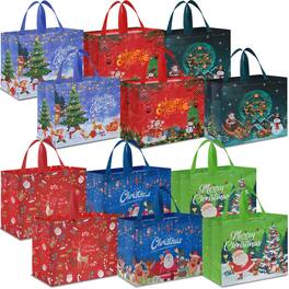 Paradigms Interiors - Extra Large Christmas Gift Bags 15 7'' X 14 2''x 5 9'' Tote With Reusable Shopping Bag For Year Xmas's Part - A: 12 pcs