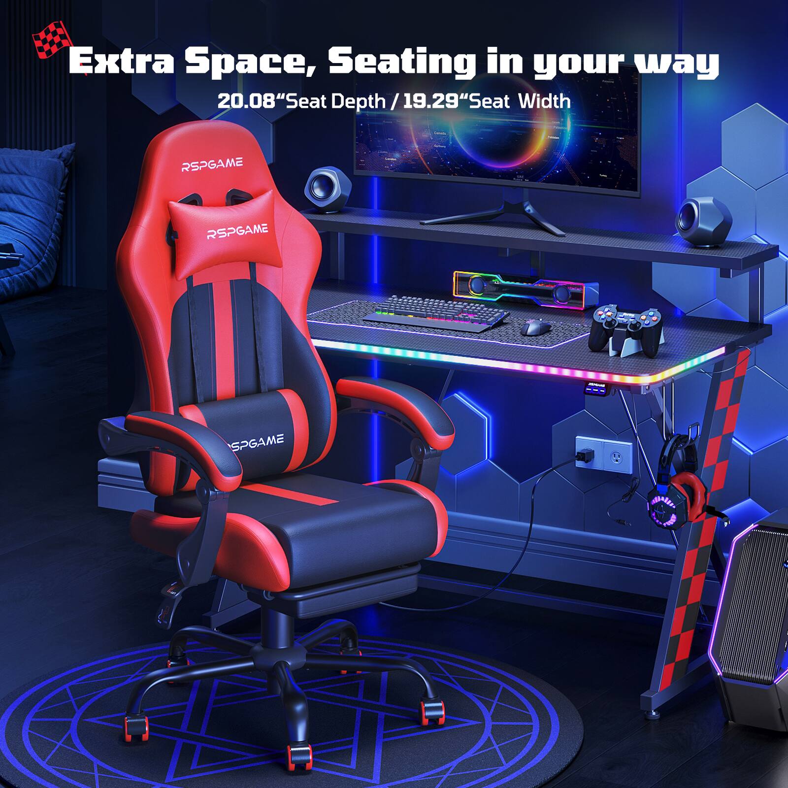 Extra Space, Seating in your way  
20.08" Seat Depth / 19.29" Seat Width
