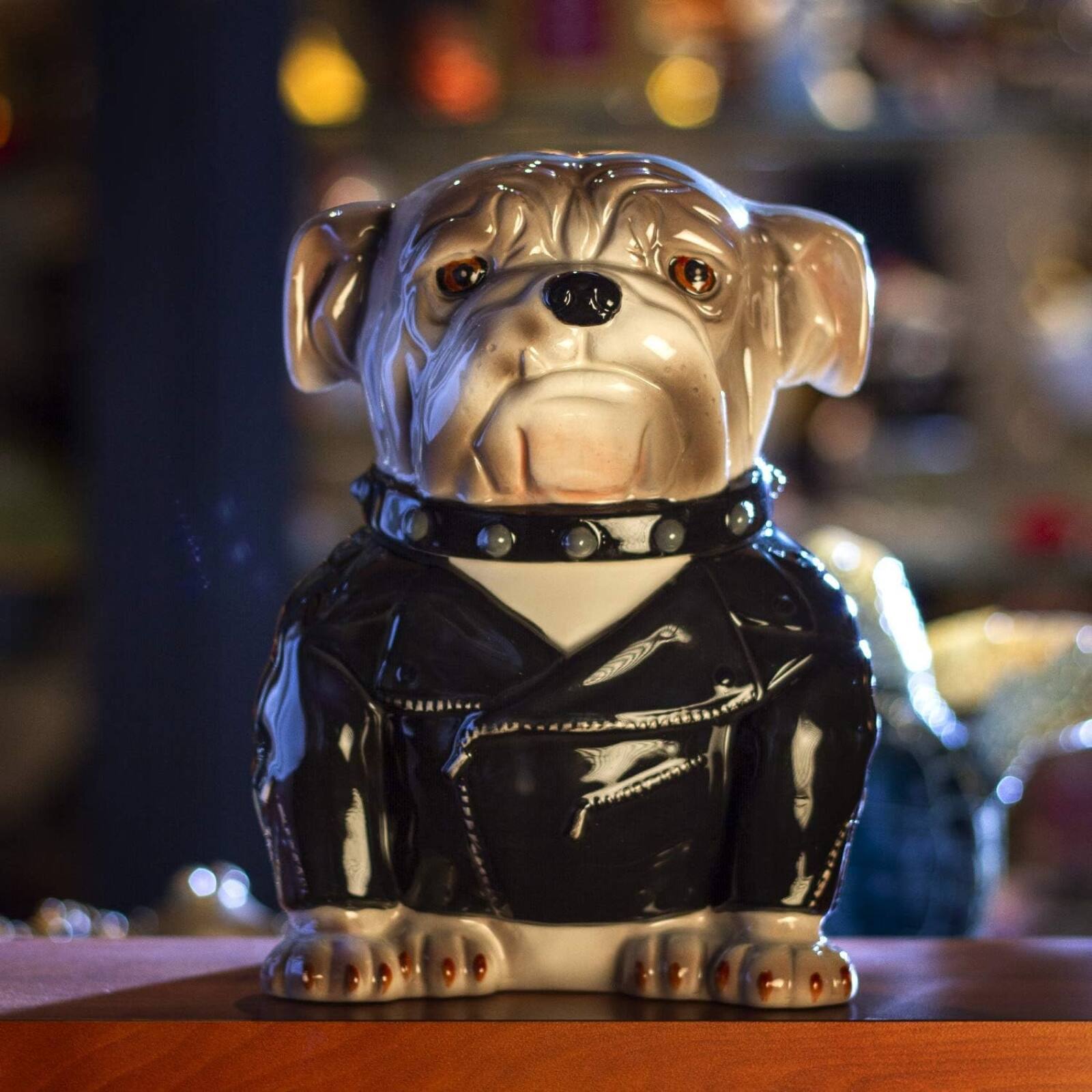 Alt View 3. Pacific Trading - Punk Rocker Bulldog Styling in a Leather Jacket with Collar Ceramic Cookie Jar - Multicolor.