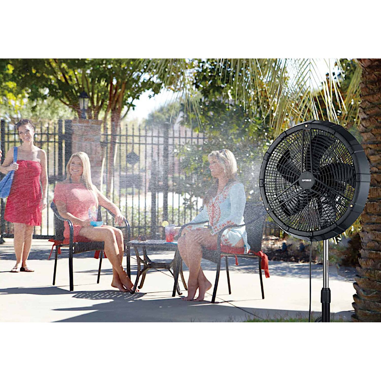 Alt View 2. Optimus - 18" 3-Speed Oscillating Outdoor Stand Fan with Misting Ring, F-1888 - Black.