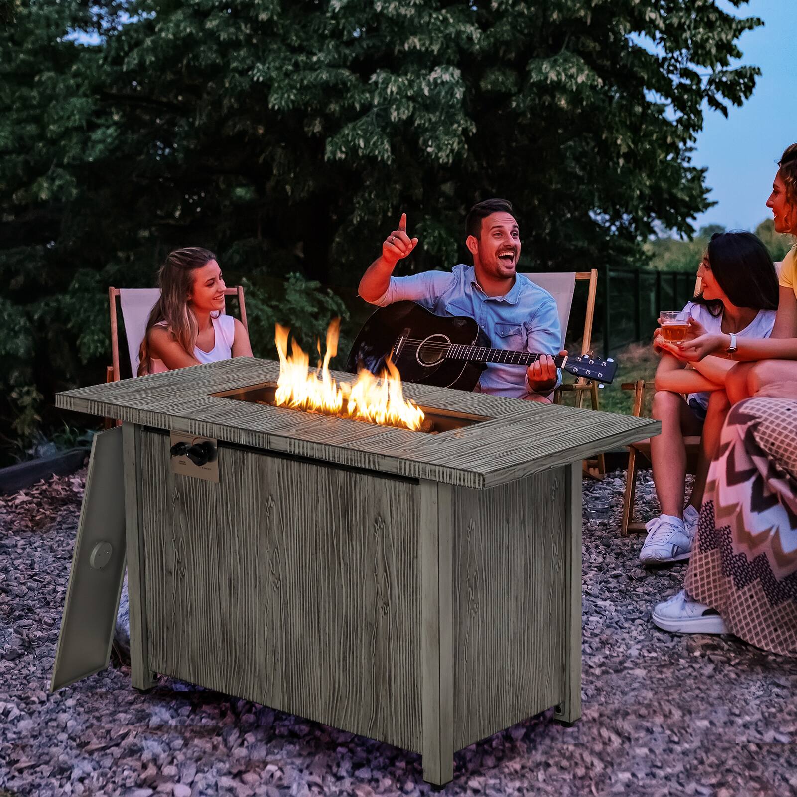 Alt View 6. SKONYON - Outdoor Propane Fire Table with 50000 BTU Output Large Tabletop and Sturdy Metal Construction.