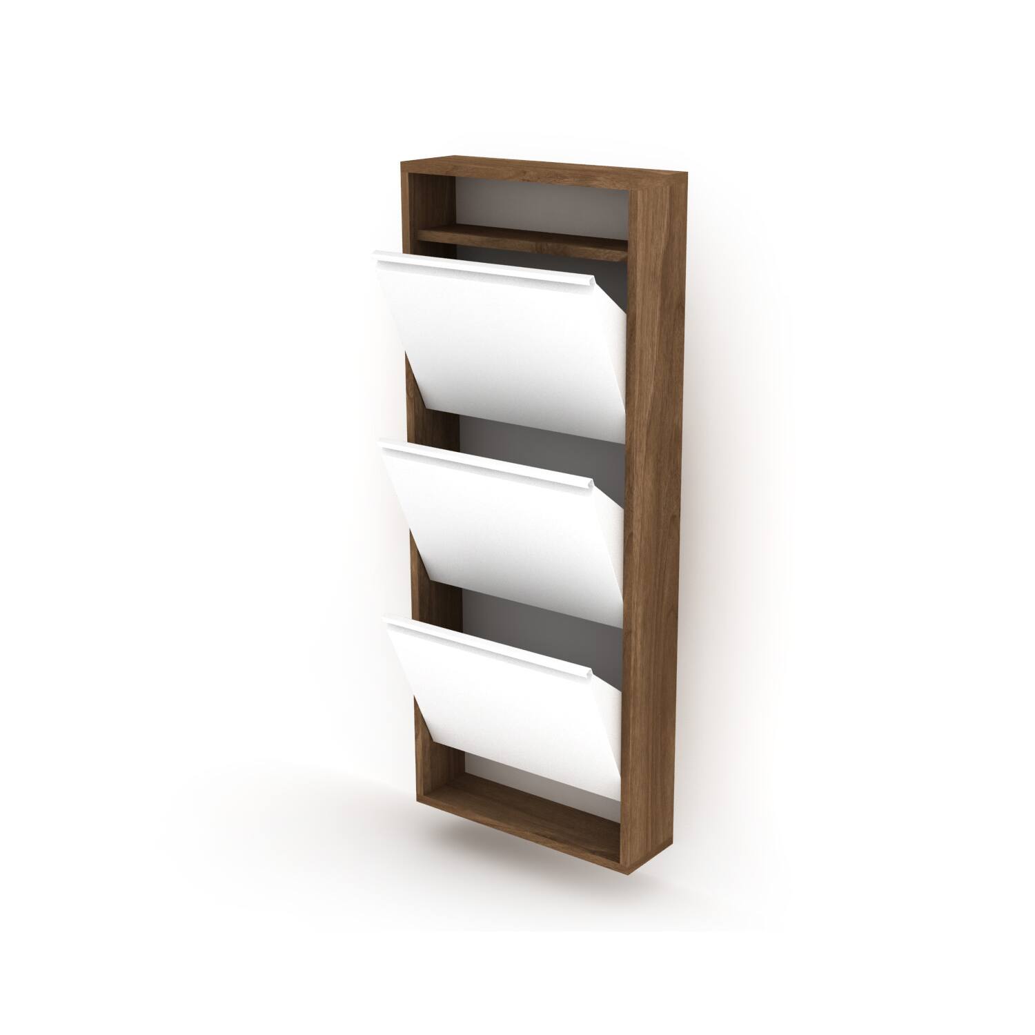 Front. TinyHomie - Hide 3 Tier Wood Frame Shoe Storage - California Walnut.