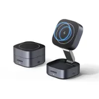 UGREEN - MagFlow 2-in-1 Wireless Charger for iPhone 12-17 Series, AirPods, Compact Foldable Charging Station (No AC Adapter) - Black - Front_Zoom