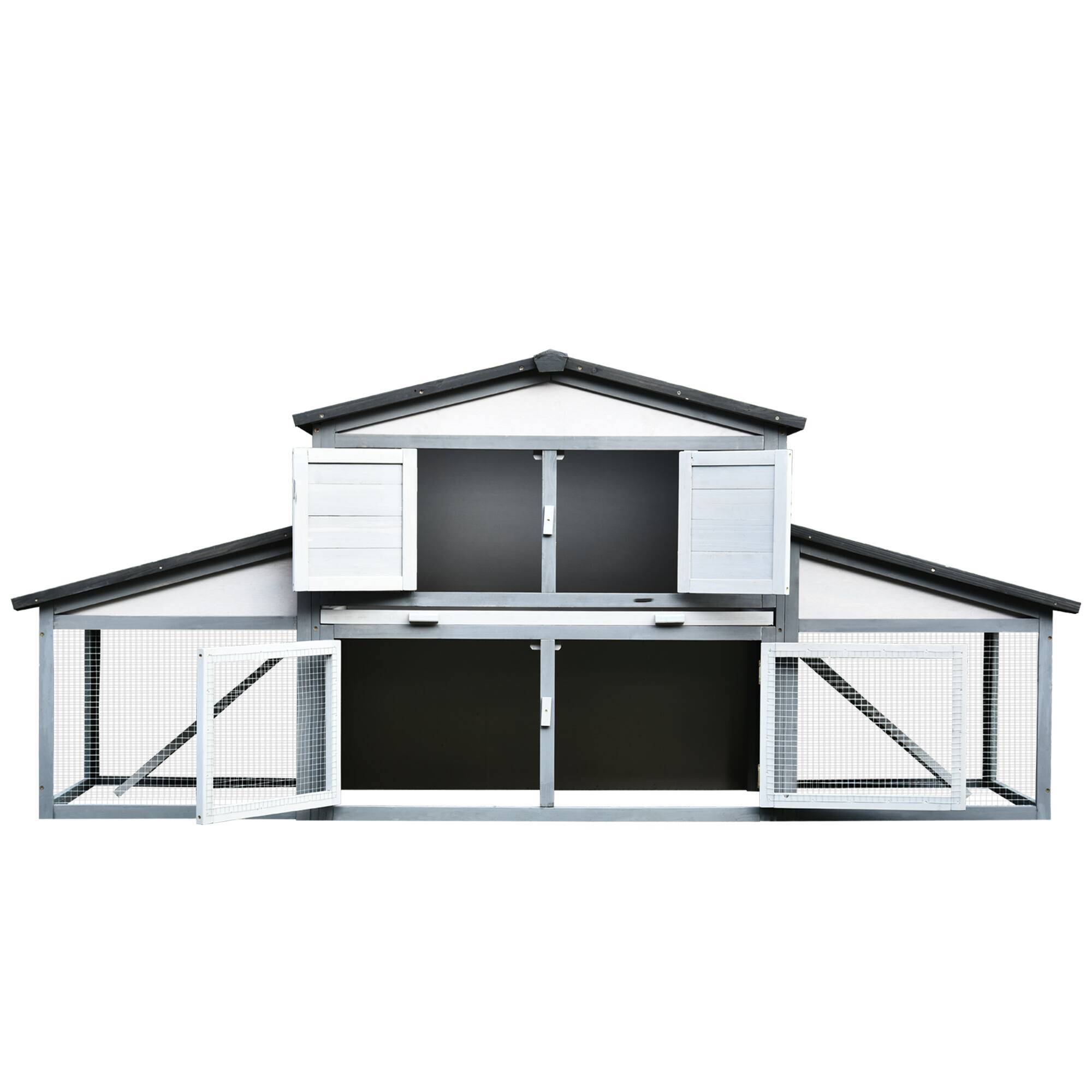 Alt View 5. Pawhut - 89"L Outdoor Rabbit Hutch, Guinea Pig Cage Indoor Outdoor Wooden Bunny Hutch with Double Runs, Weatherproof Roof.