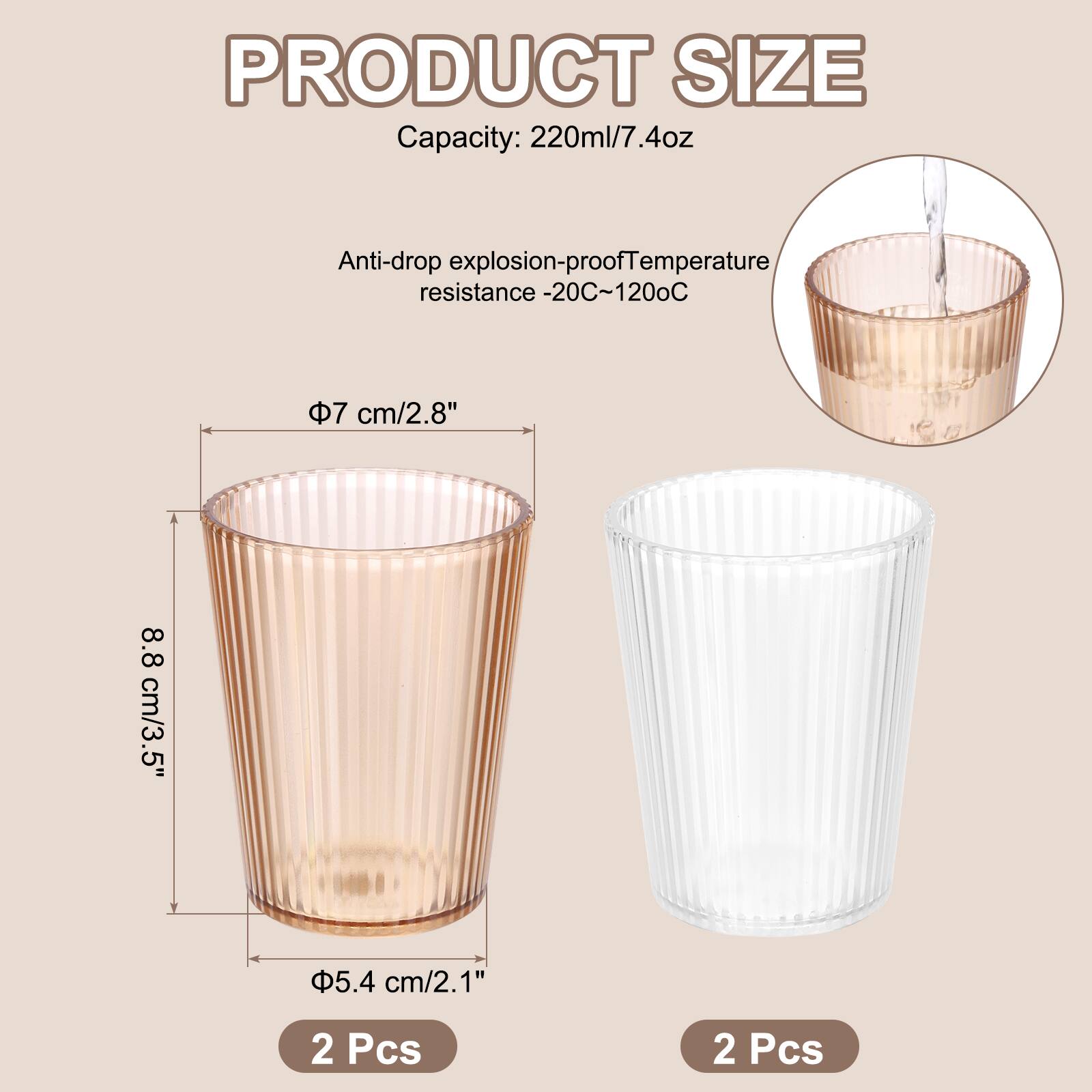 PRODUCT SIZE  
Capacity: 220ml/7.4oz  
Anti-drop explosion-proof  
Temperature resistance -20°C~120°C  
7 cm/2.8"  
8.8 cm/3.5"  
5.4 cm/2.1"  
2 Pcs  
2 Pcs