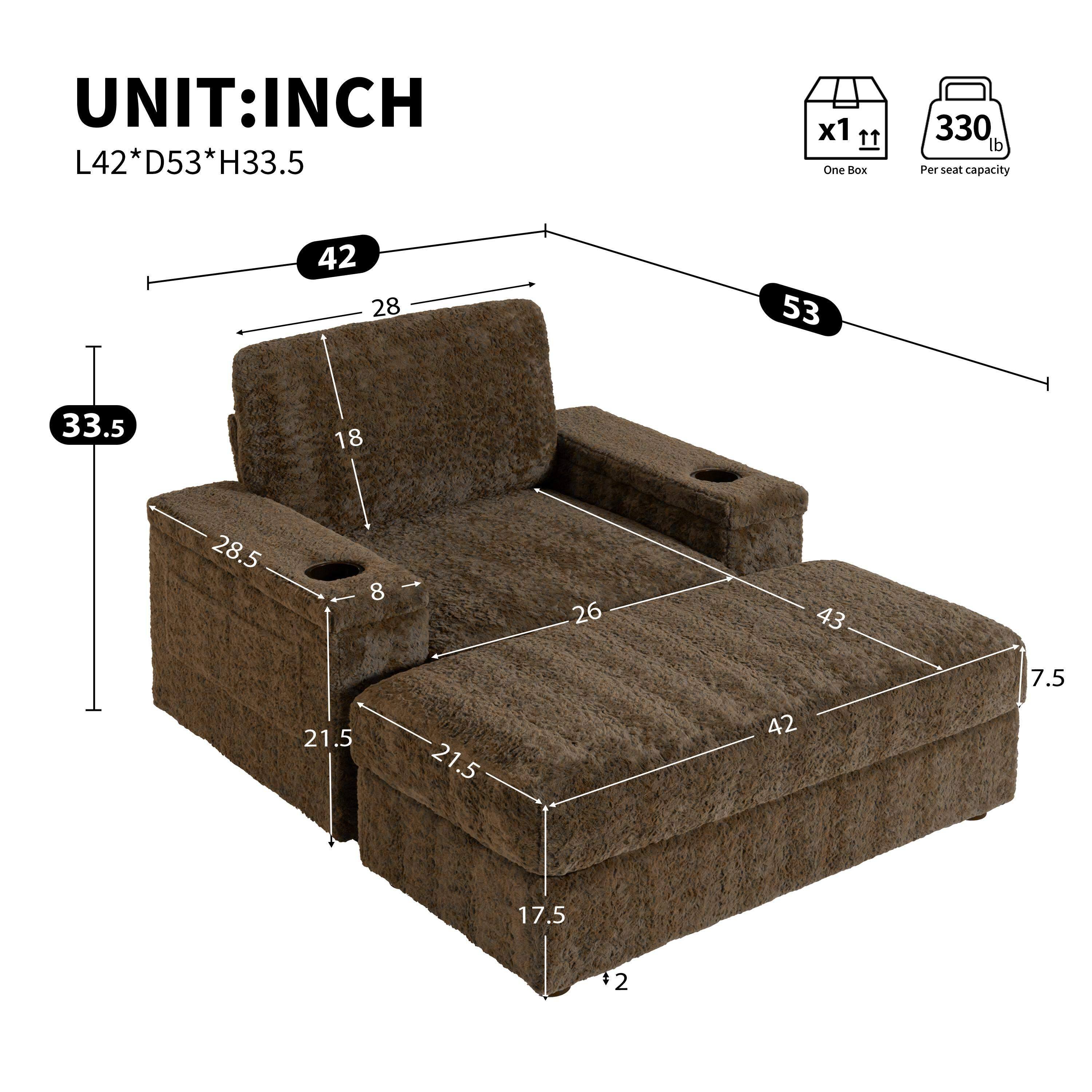 Roomtec 42 inch Oversized Single Sofa Faux Rabbit Fur Armchair with Cup ...