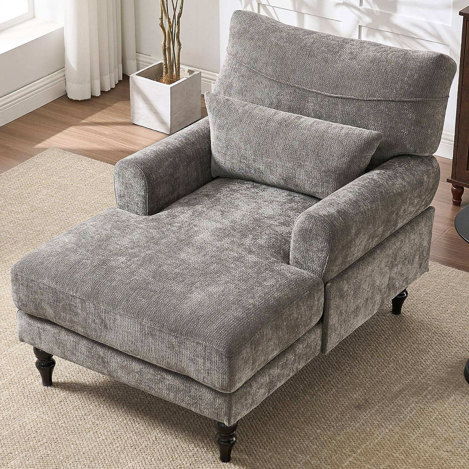 Alt View 3. Trinkets Crazed - Chaise Lounge Chair Indoor, Modern Leisure Sleeper Sofa Chair w/Double Deep Cushion, Accent Upholstered Readi - gray.