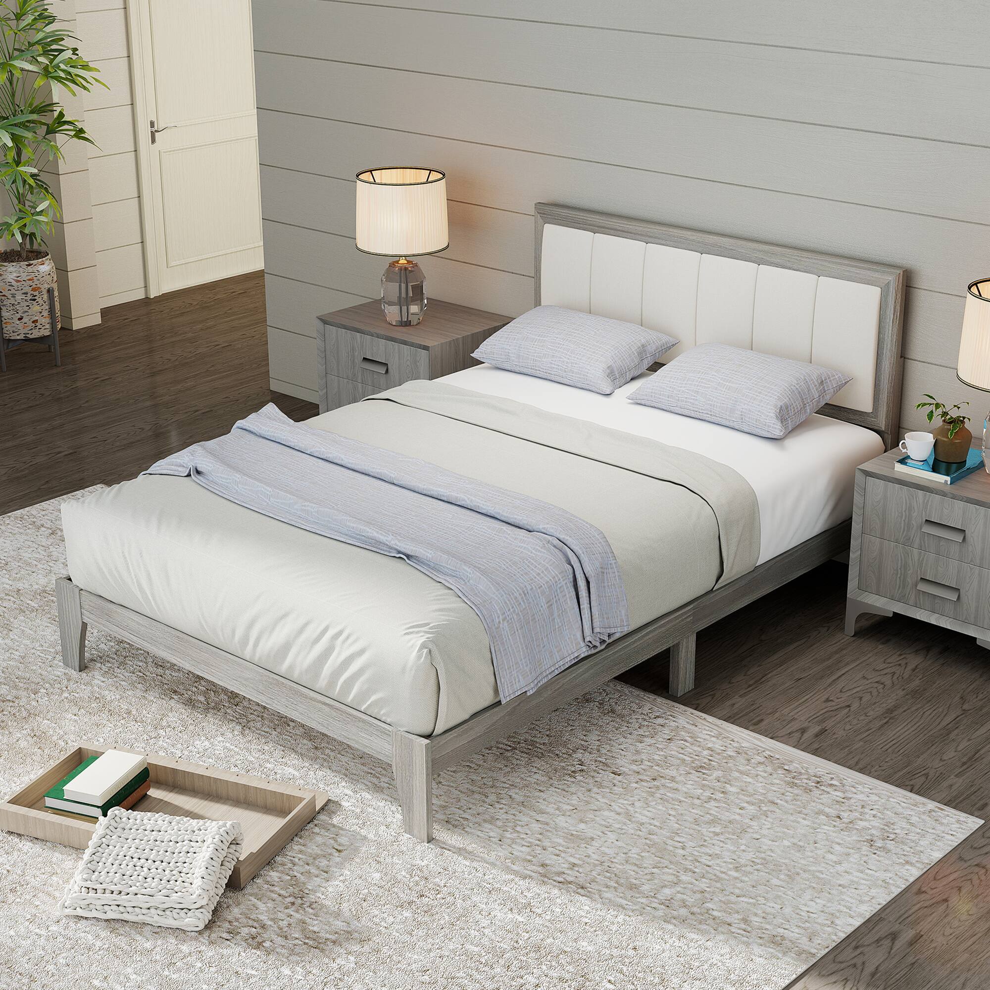 Alt View 8. Homcom - Bed Frame with Headboard Full Size Platform Bed Frame with Wooden Slats No Box Spring Needed Easy Assembly - Gray.