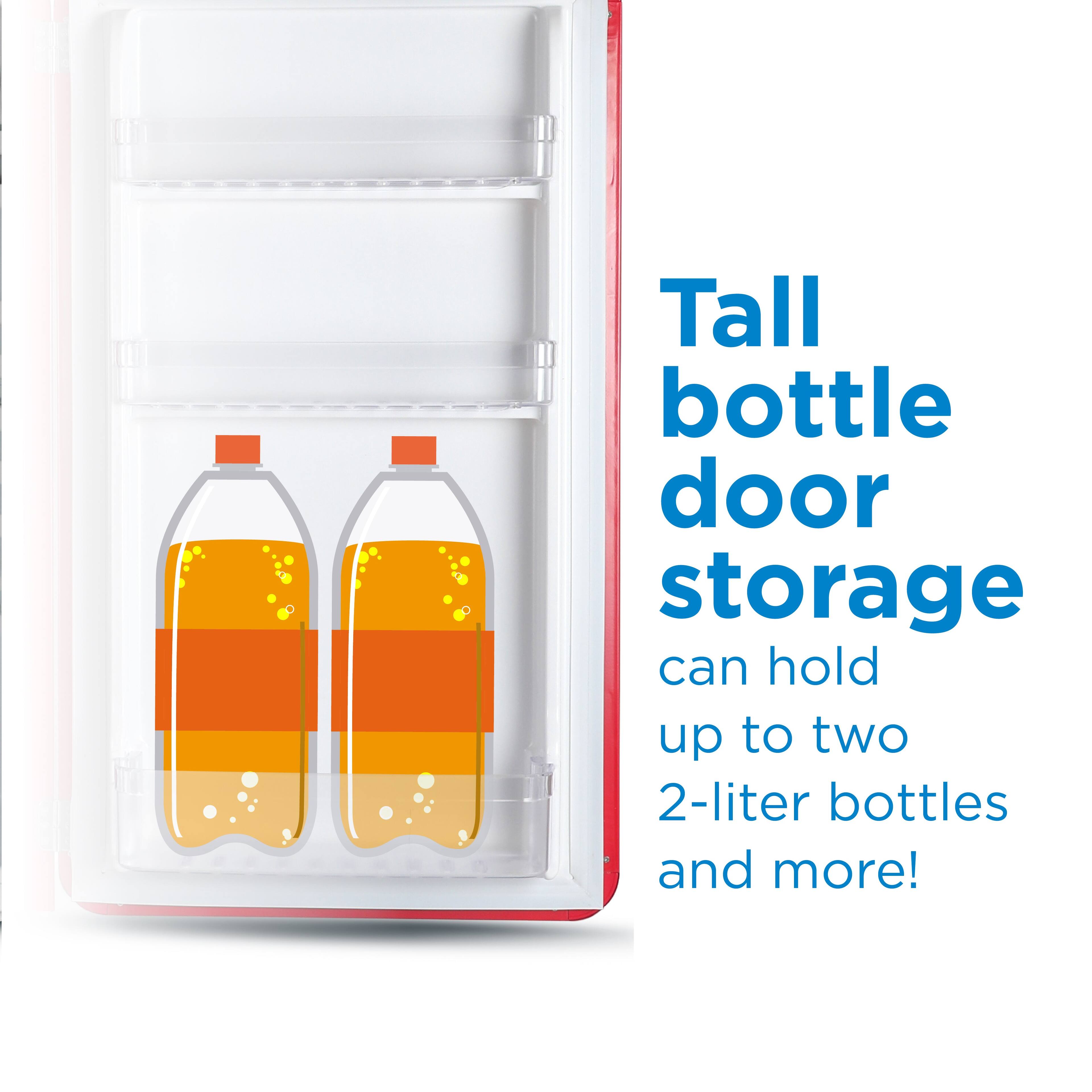 Tall bottle door storage can hold up to two 2-liter bottles and more!