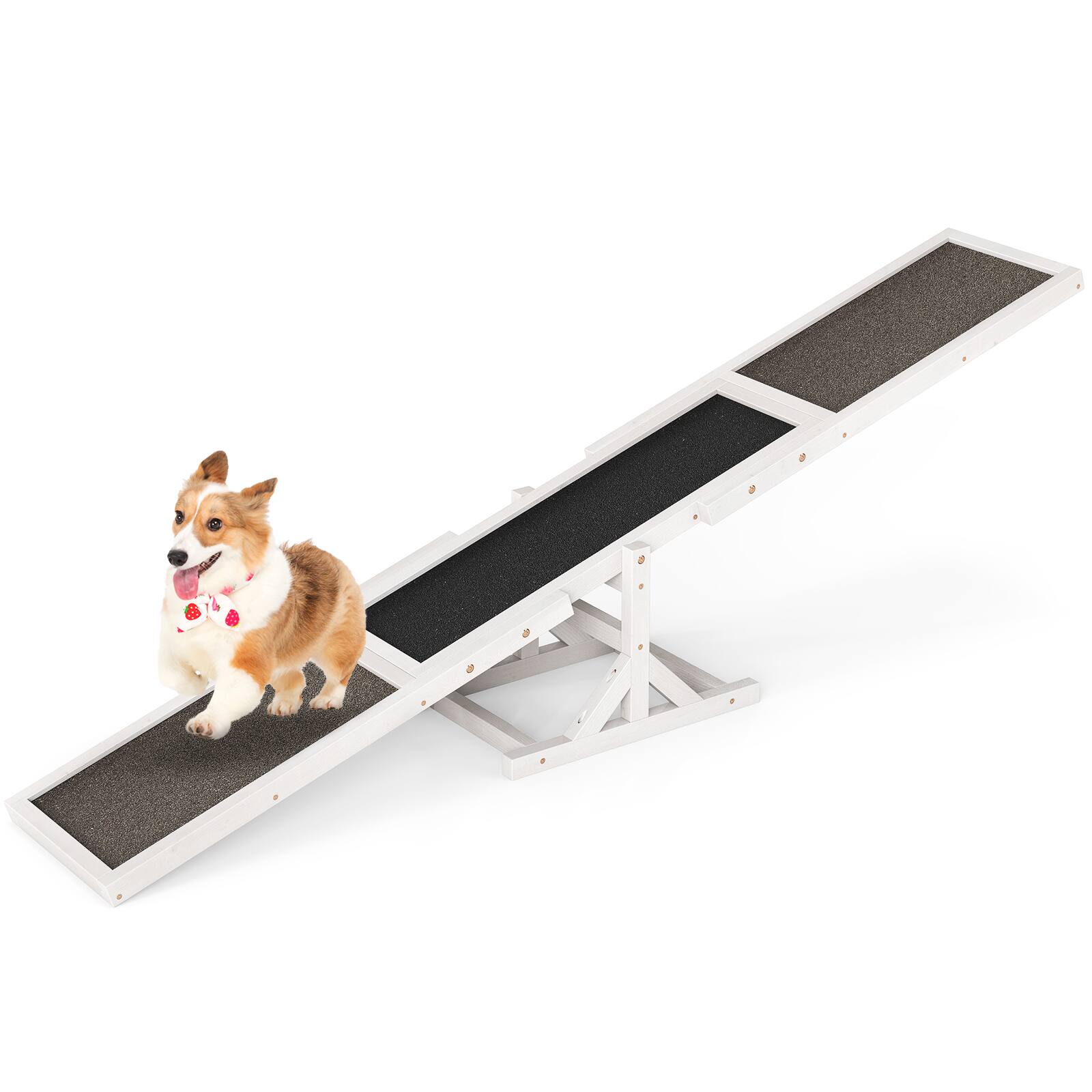 Front. Gymax - Gymax Wooden Dog Agility Seesaw Dog Exercise & Play Set Outdoor Run Game Toy White - White.