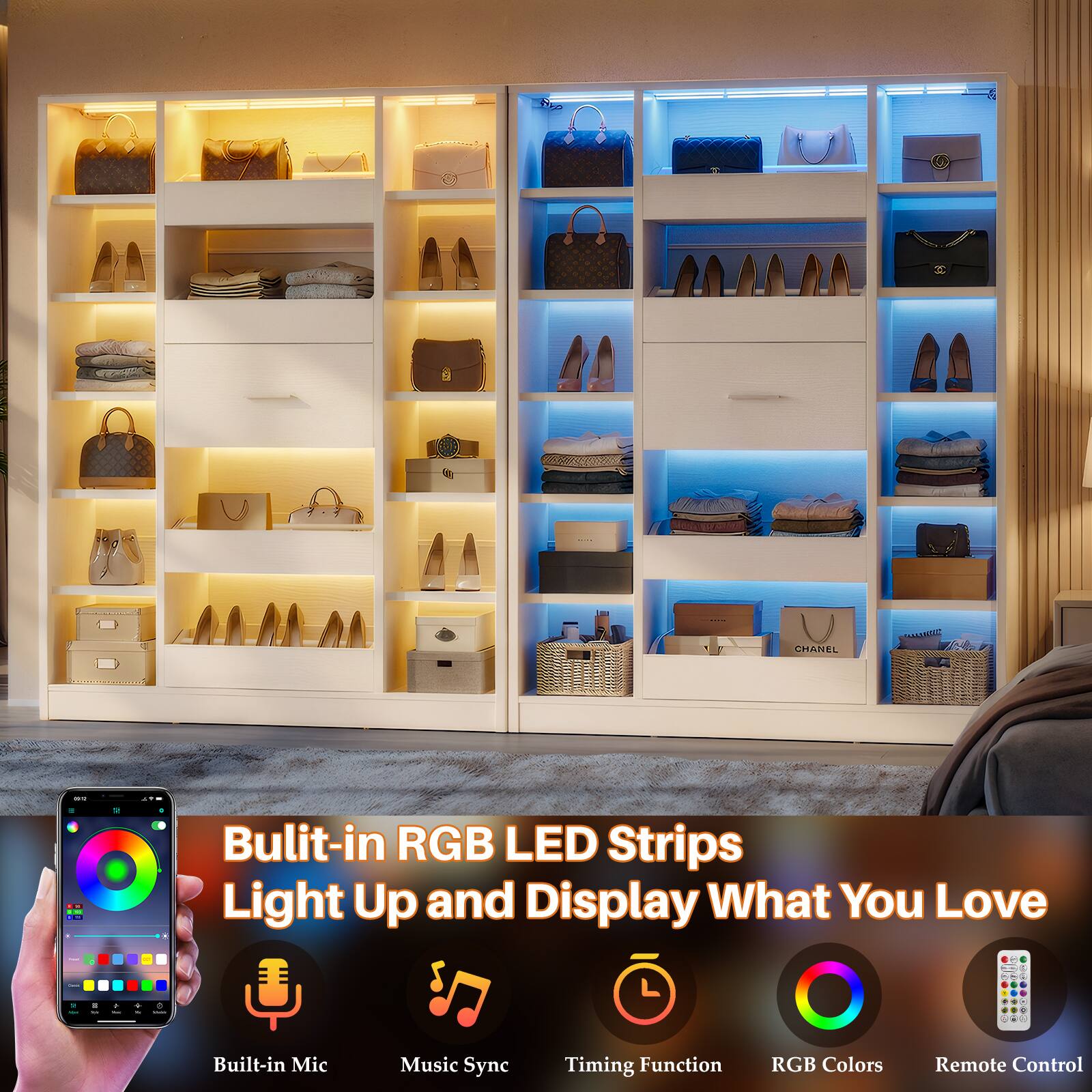 Built-in RGB LED Strips Light Up and Display What You Love

- Built-in Mic
- Music Sync Timing Function
- RGB Colors
- Remote Control
