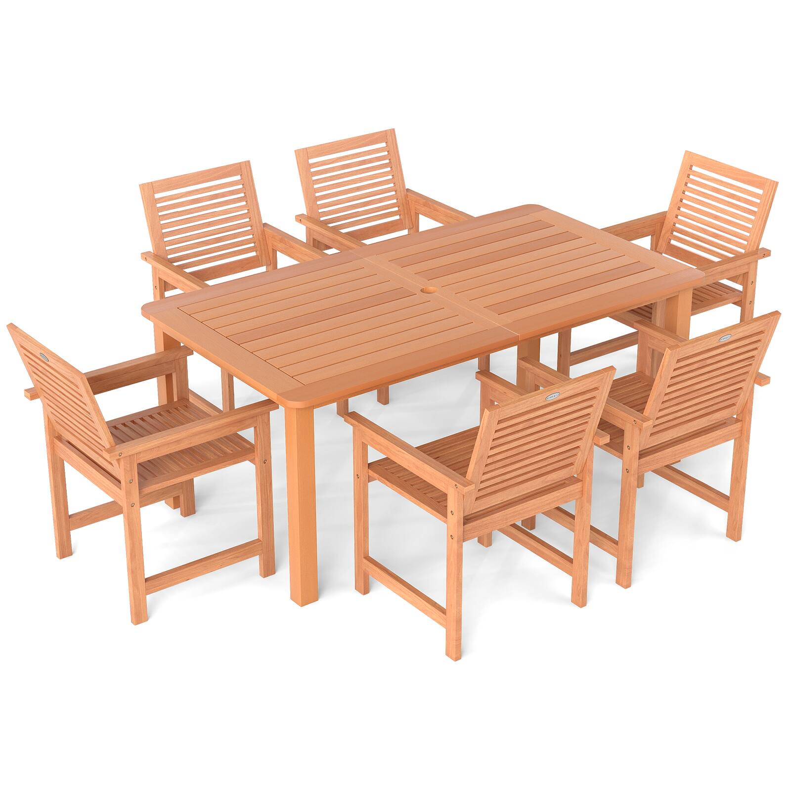 Alt View 8. Gymax - Gymax 7-Piece Patio Wood Dining Table Set Outdoor Rectangular Table and 6 Armchairs - Natural.