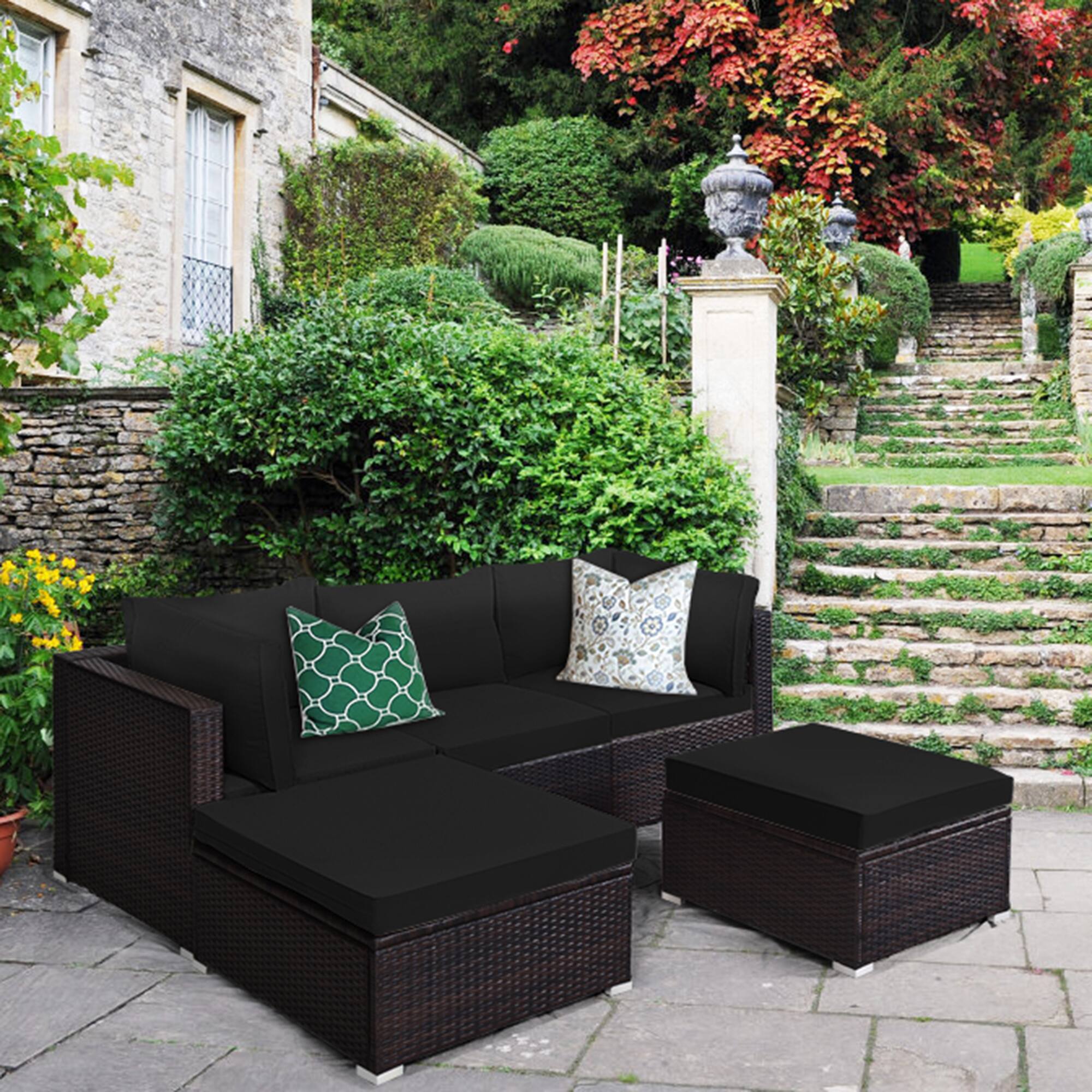 Alt View 9. Gymax - Gymax 5PCS Rattan Patio Conversation Set Outdoor Furniture Set w/ Black Cushions - Black.