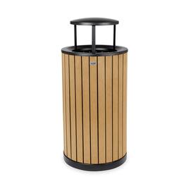 Alpine Industries - 32 Gallon Outdoor Trash Can with Slatted Panels and Rain Bonnet Lid - Cedar