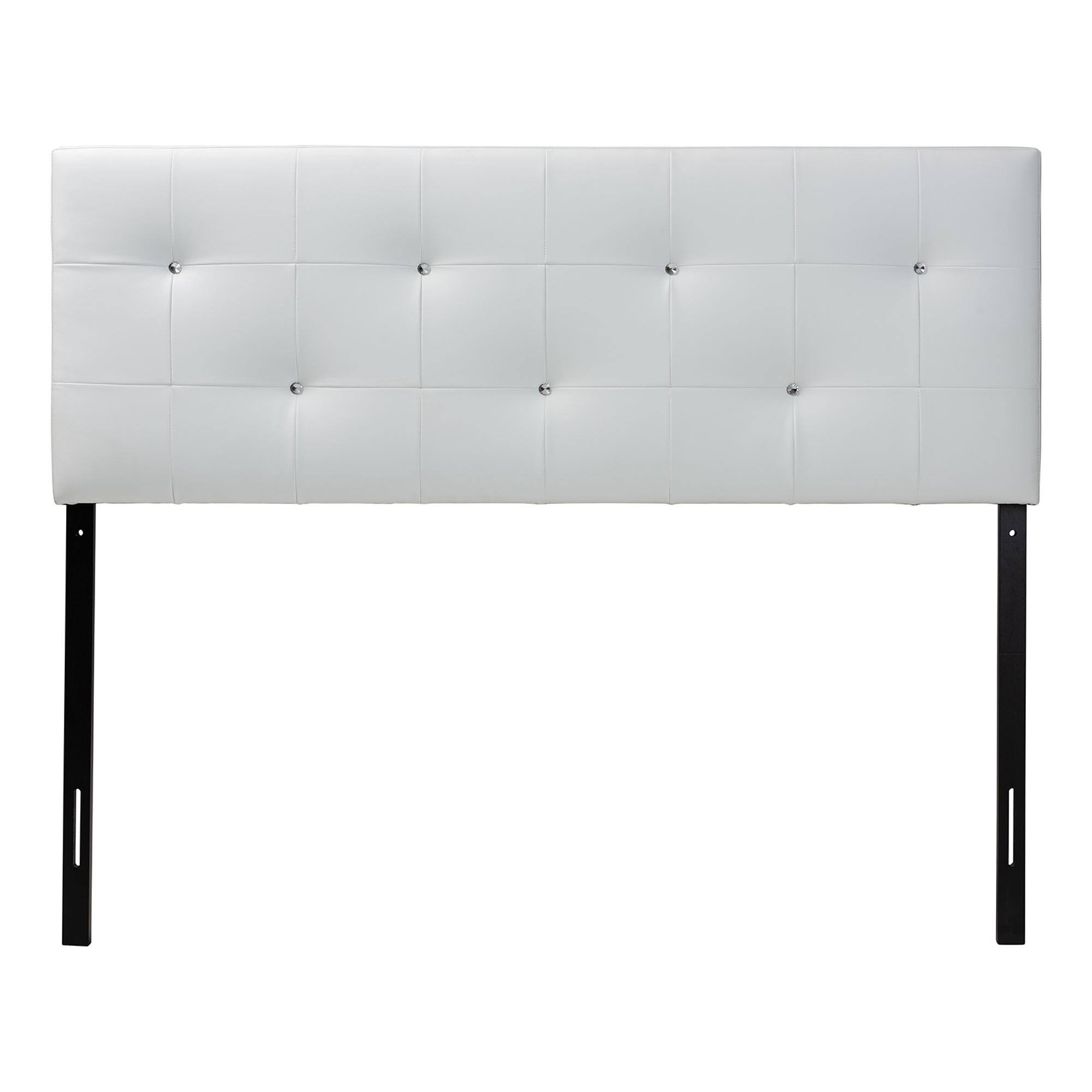 Angle. Baxton Studio - Dalini Modern and Contemporary Queen Faux Leather Headboard with Faux Crystal Buttons - White.