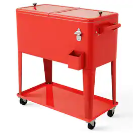 Boyel Living - Black 80 Quart Outdoor Patio Rolling Steel Cooler with 4 Wheels 2 Brakes Bottle Opener - Red