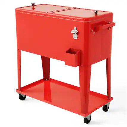 Front. Boyel Living - Black 80 Quart Outdoor Patio Rolling Steel Cooler with 4 Wheels 2 Brakes Bottle Opener - Red.