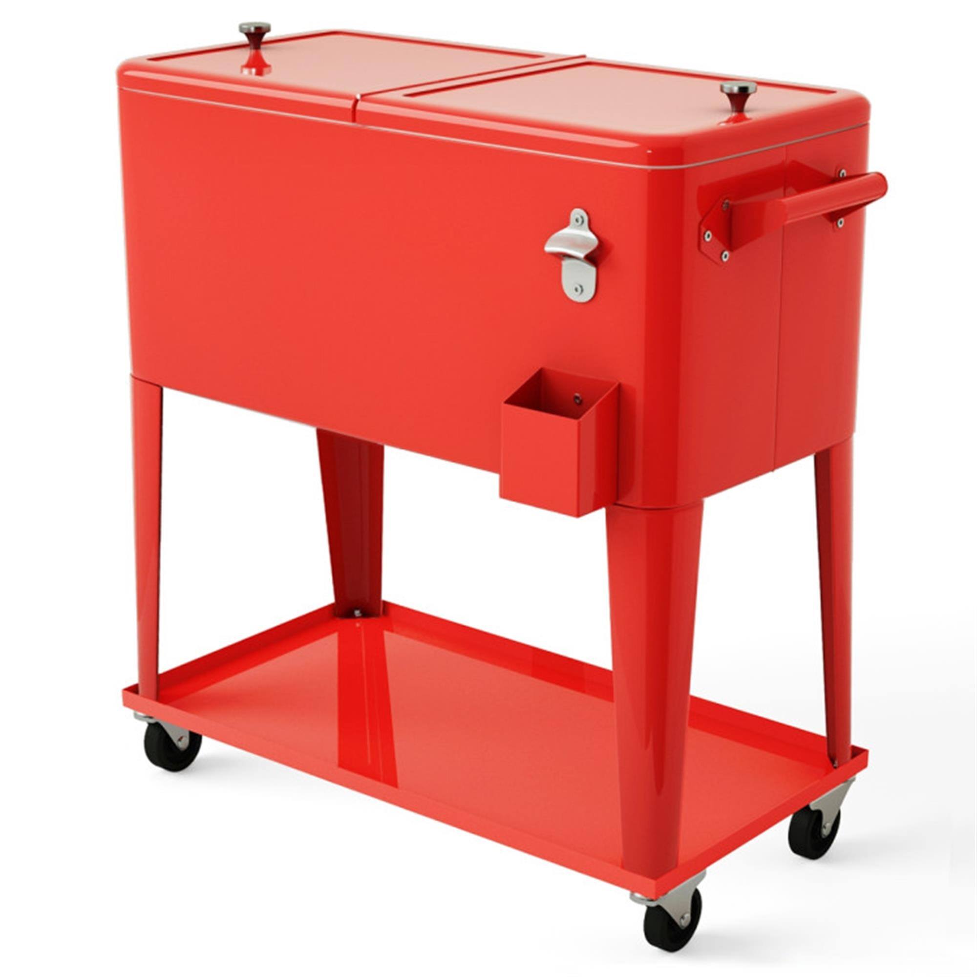 Front. Boyel Living - Black 80 Quart Outdoor Patio Rolling Steel Cooler with 4 Wheels 2 Brakes Bottle Opener - Red.