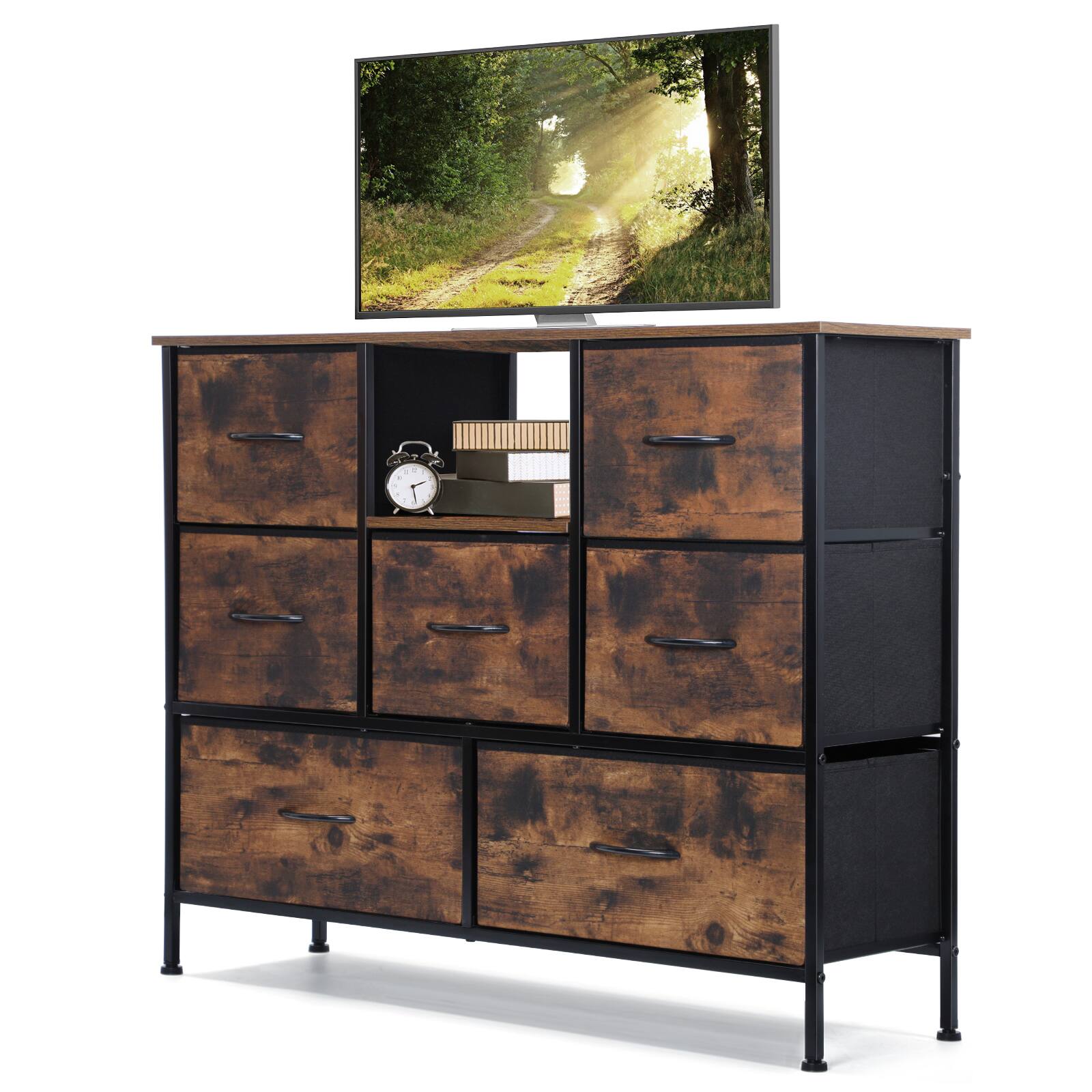 Alt View 1. Oumilen - Rustic Brown 7-Drawer Dresser with Open Shelf, Industrial Storage Chest - Brown.