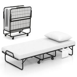 Gymax - 75'' x 31'' Folding Bed w/ Memory Foam Mattress & Pillow Dust Cover Metal Frame - White, Black