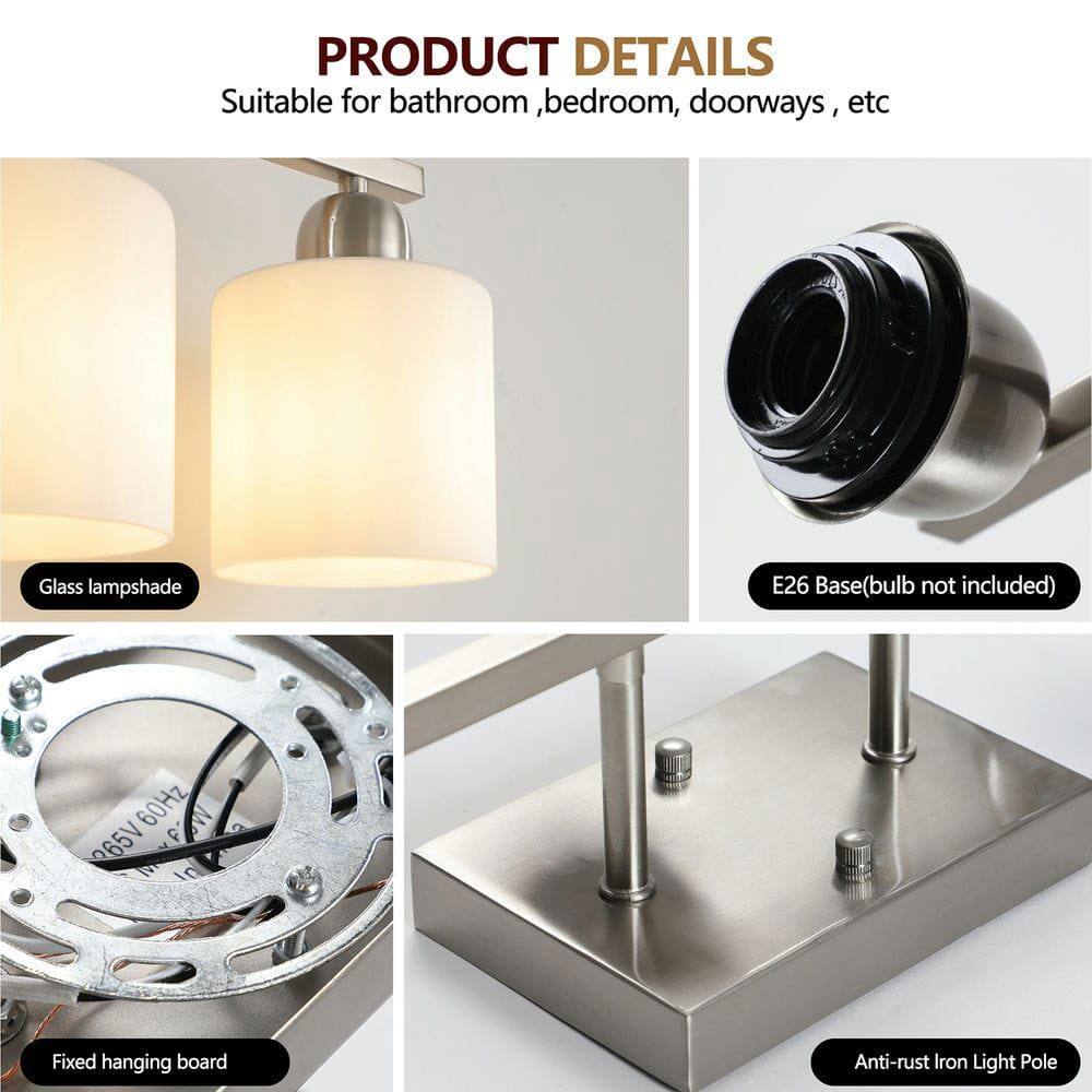 **PRODUCT DETAILS**

- Suitable for bathroom, bedroom, doorways, etc
- Glass lampshade
- E26 Base (bulb not included)
- Fixed hanging board
- Anti-rust iron Light Pole
- 220V 60Hz