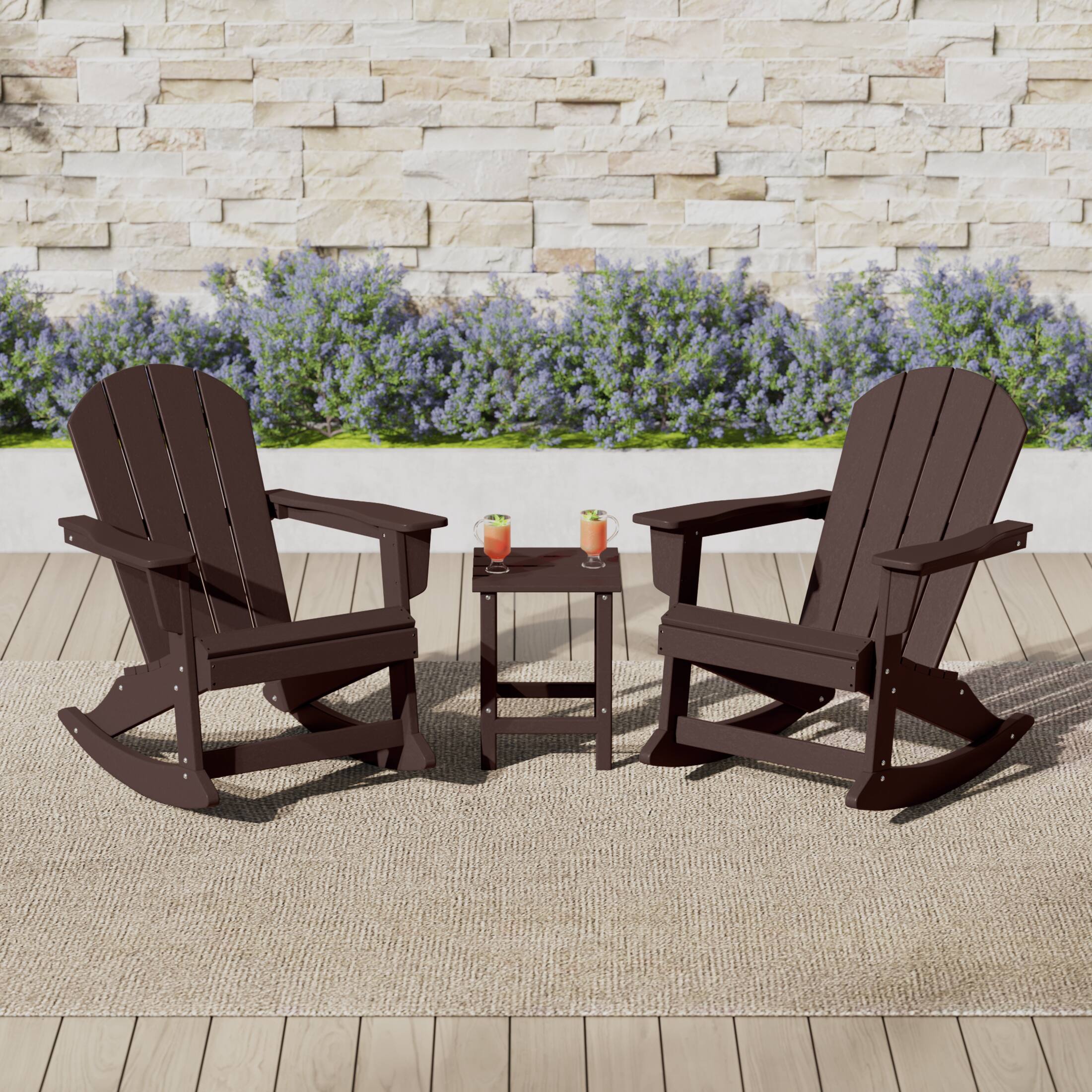 Angle. WestinTrends - WestinTrends Malibu 3-Piece set Outdoor / Patio Poly Adirondack rocking chairs with a side table ( 2 seater ) - Dark Brown.