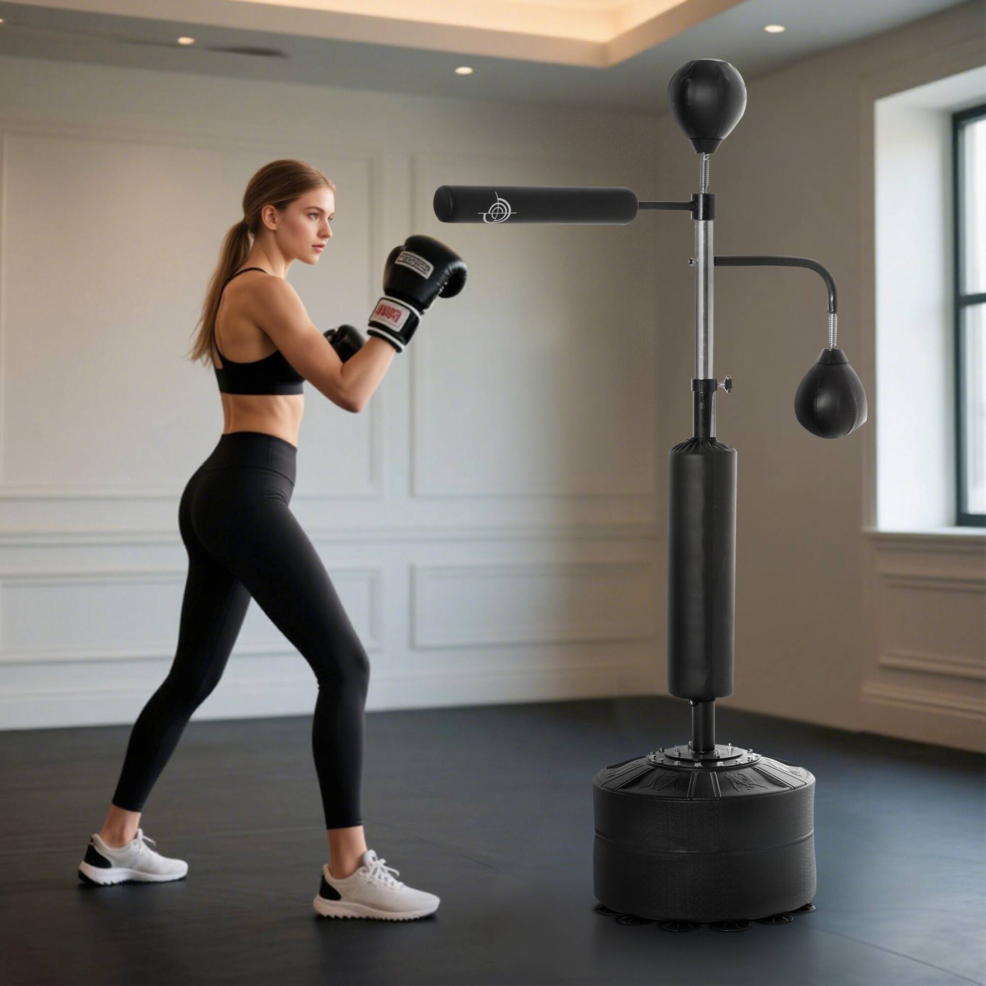 Alt View 1. Soozier - Boxing Punching Bag Stand with 2 Speedballs, 360° Relax Bar - Black.