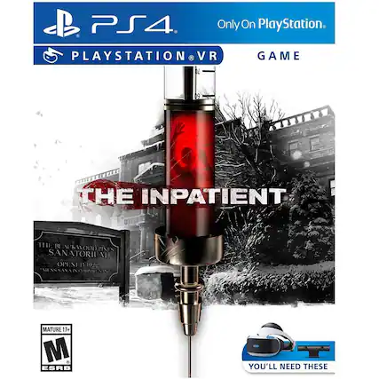 PS4
Only On PlayStation
PLAYSTATION VR
GAME
THE INPATIENT
THE BLACKWOOD PINES SANATORIUM
OPENED 1922
MEN'S SANATORIUM
MATURE 17+
ESRB
YOU'LL NEED THESE - M (Mature 17+)