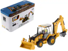 CAT Caterpillar 450E Backhoe Loader with Operator "High Line" Series 1/87 (HO) Scale Diecast Model by Diecast Masters - Yellow