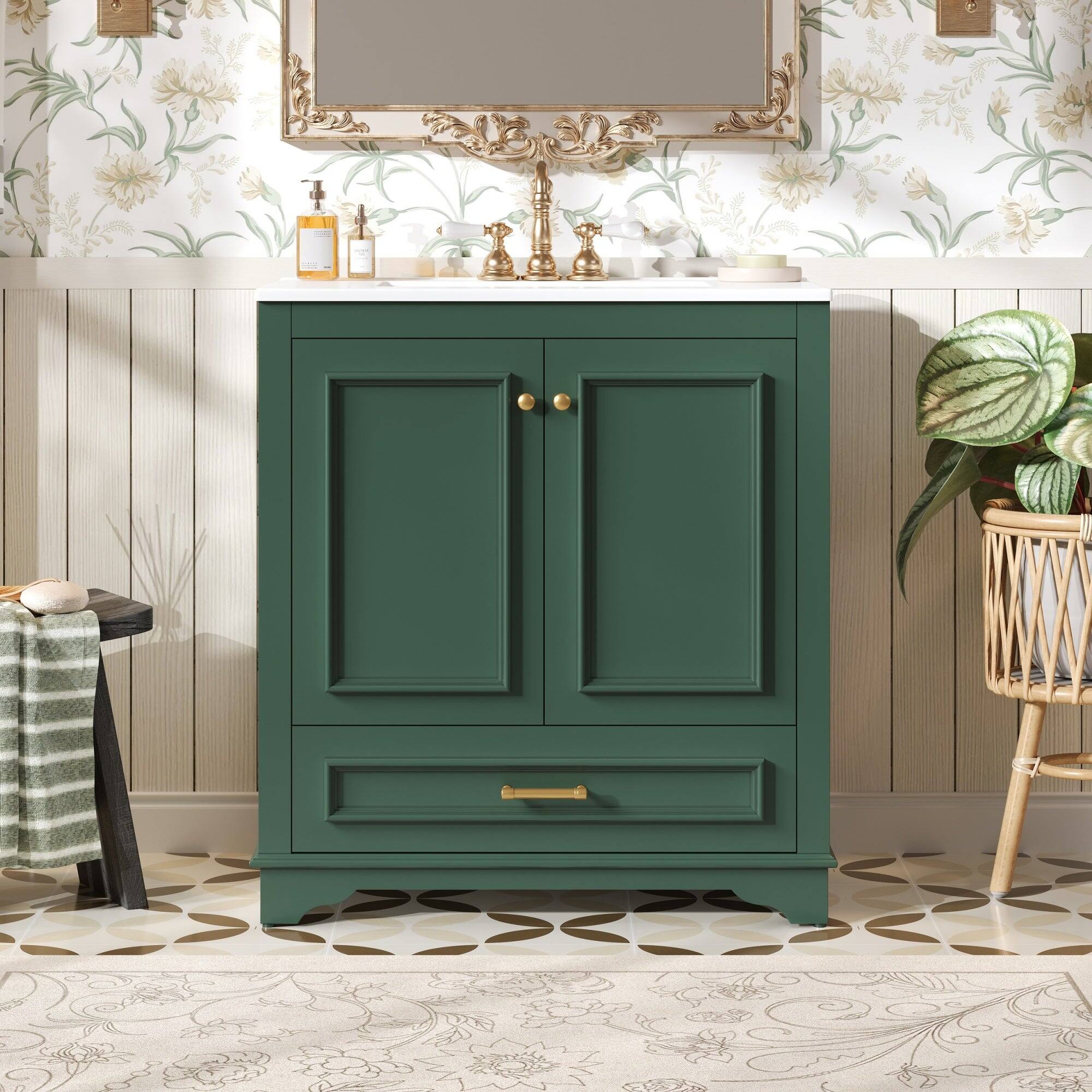 Alt View 1. Boyel Living - 30 Inch Bathroom Vanity with Ceramic Sink Solid Wood Frame Green - Green.