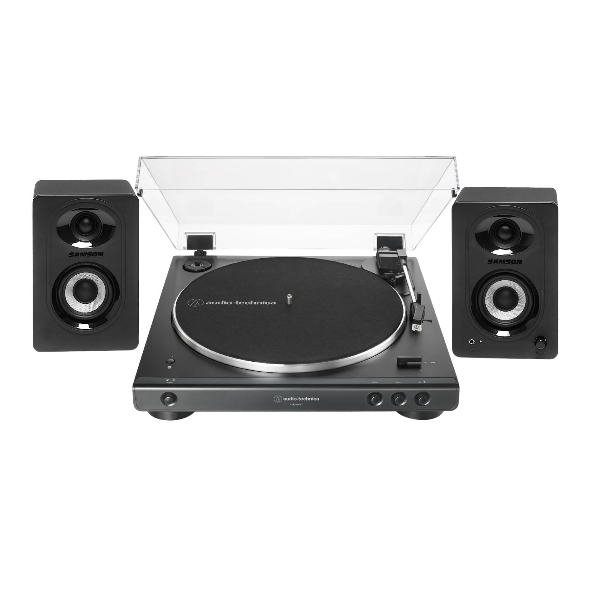 Audio-Technica - AudioTechnica ATLP60XBT Bluetooth Turntable Black Bundle with Speakers Pair