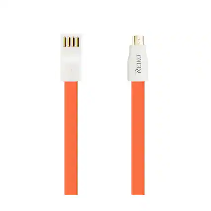Front. Reiko - Flat Micro Usb Gold Plated Data Cable 3.9Ft With Cable Tie In Orange - Orange.