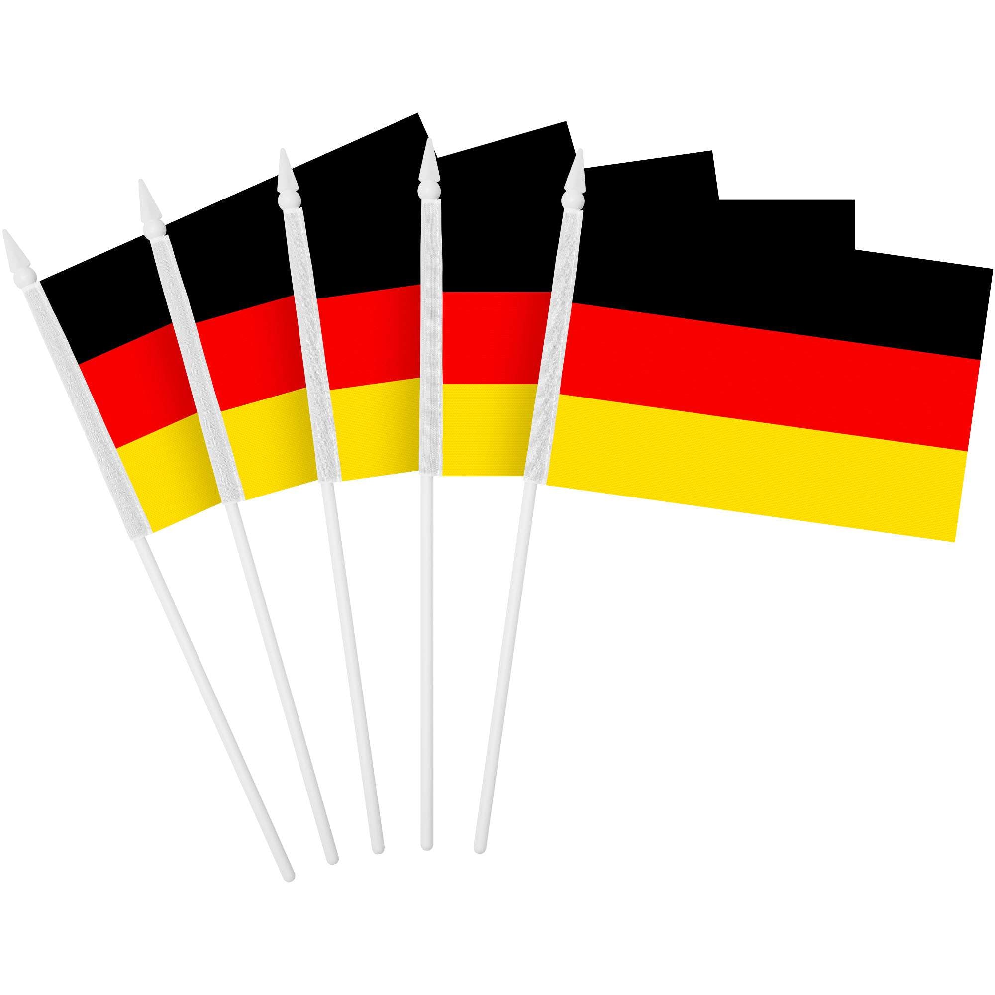 Front. G128 - Handheld Germany Stick Flags 4x6 Inch Printed 150D Polyester 10 Pack - Black, Red, Yellow.