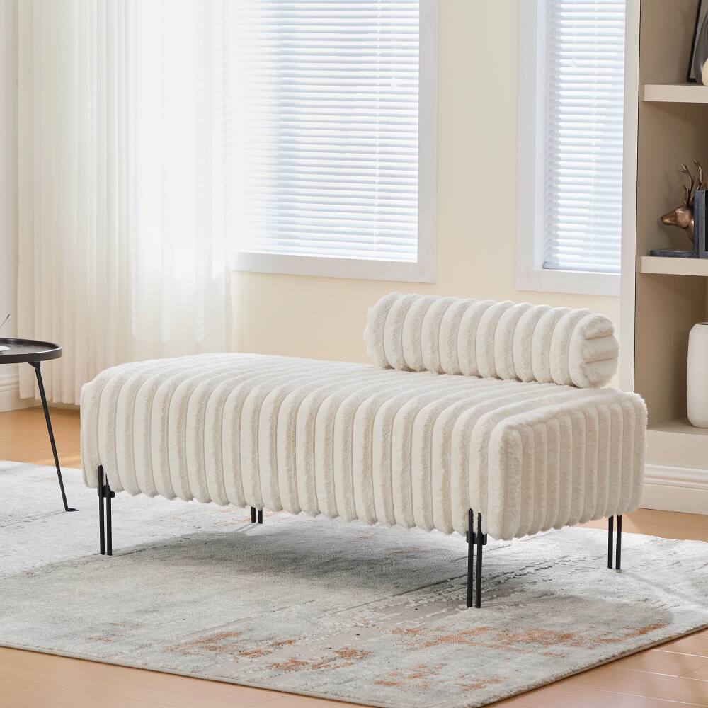Back. Ropilly - Ropilly Mini Loveseat End of Bed Bench Small Sofa with Adjustable Back Upholstered Window Ottoman Entryway Seating Beige - Beige.