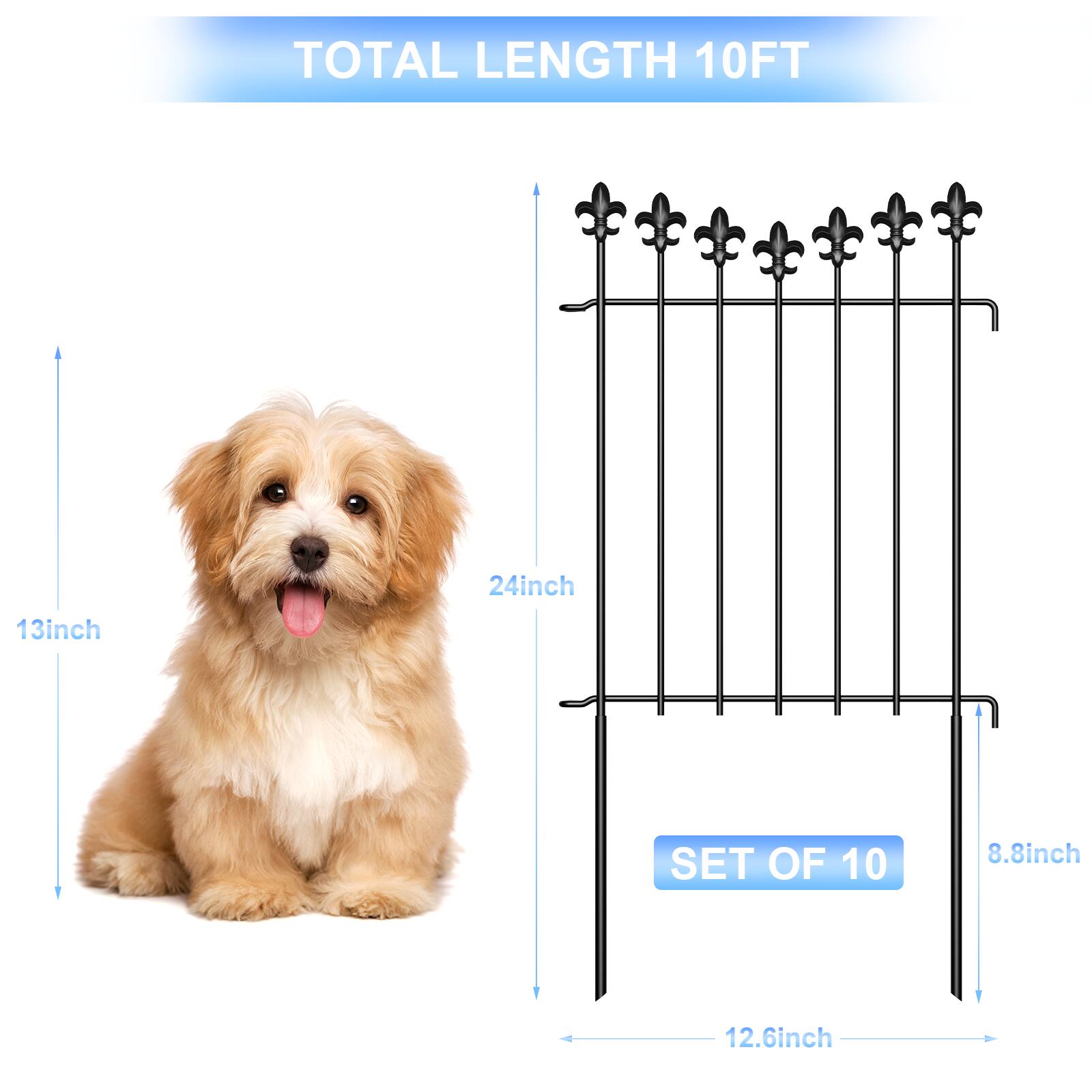 TOTAL LENGTH 10FT  
13inch  
24inch  
SET OF 10  
8.8inch  
12.6inch