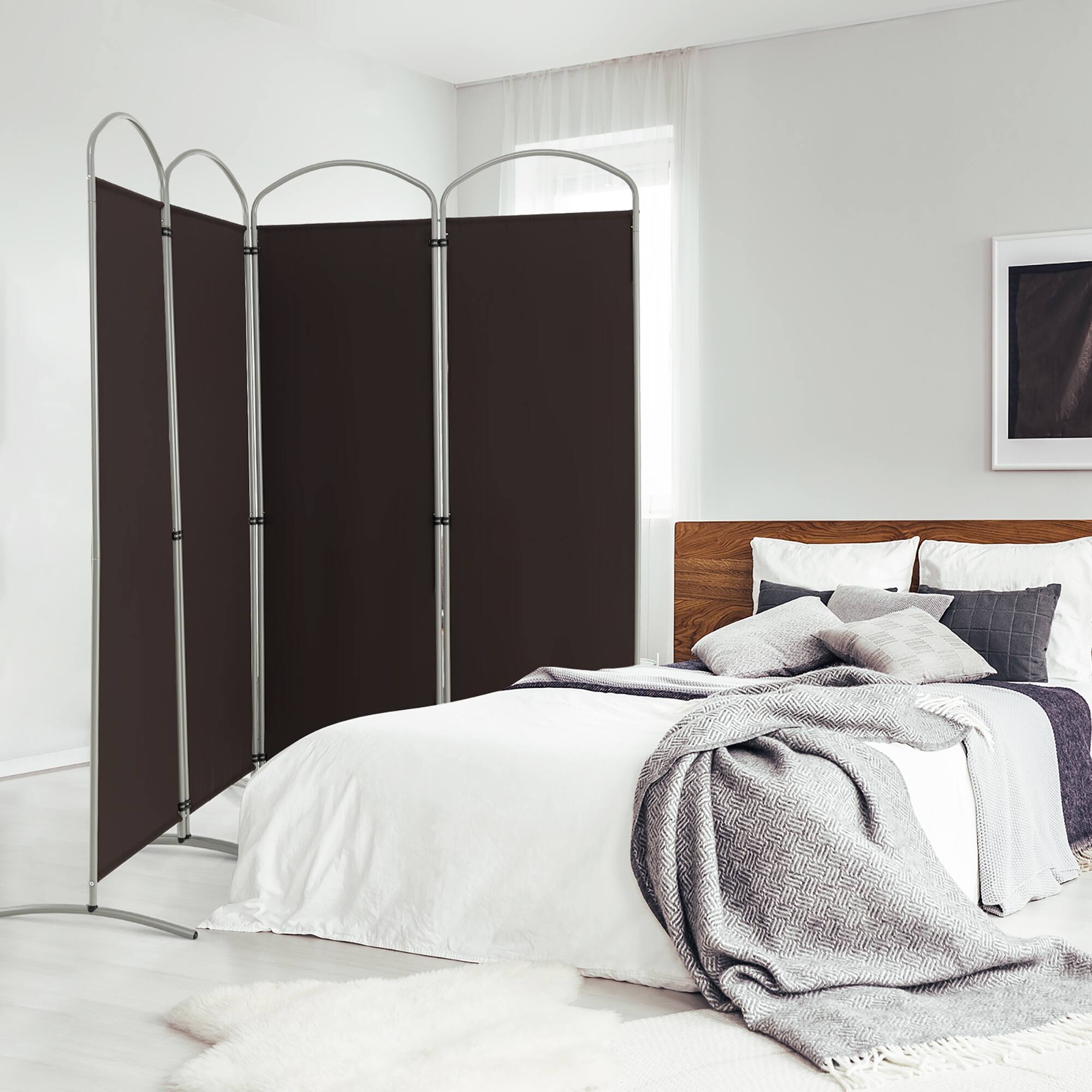 Alt View 1. Costway - Costway 4 Panels Folding Room Divider 6 Ft Tall Fabric Privacy Screen - Brown.