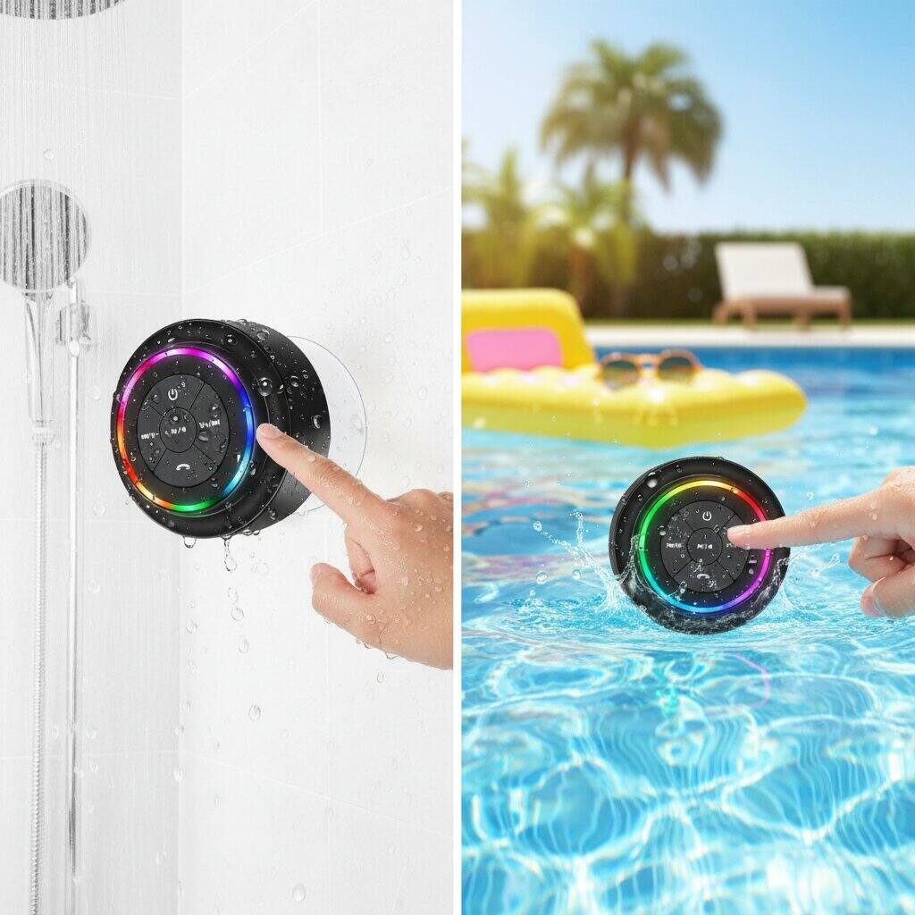 Back. Dazzed Corner - Waterproof Bluetooth Shower Speaker,Portable Wireless Speaker - Black.