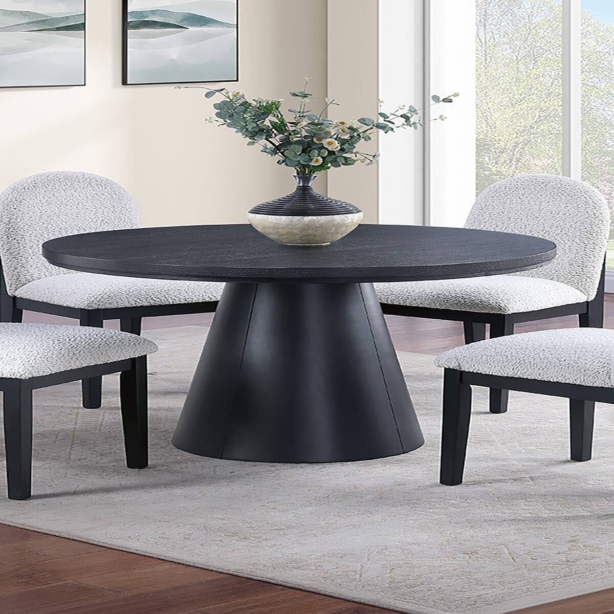 Alt View 1. Loheer - Loheer 48-Inch Round Dining Table With Black Cone-Shaped Base, Seats Four - Black.