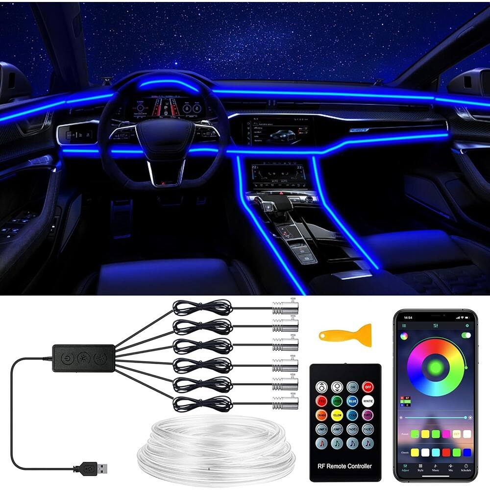 PARKER SLATER - Interior car LED strip lights, 6-in-1 ambient lighting kit with 315" fiber optic, music sync, app and remote control - RGB